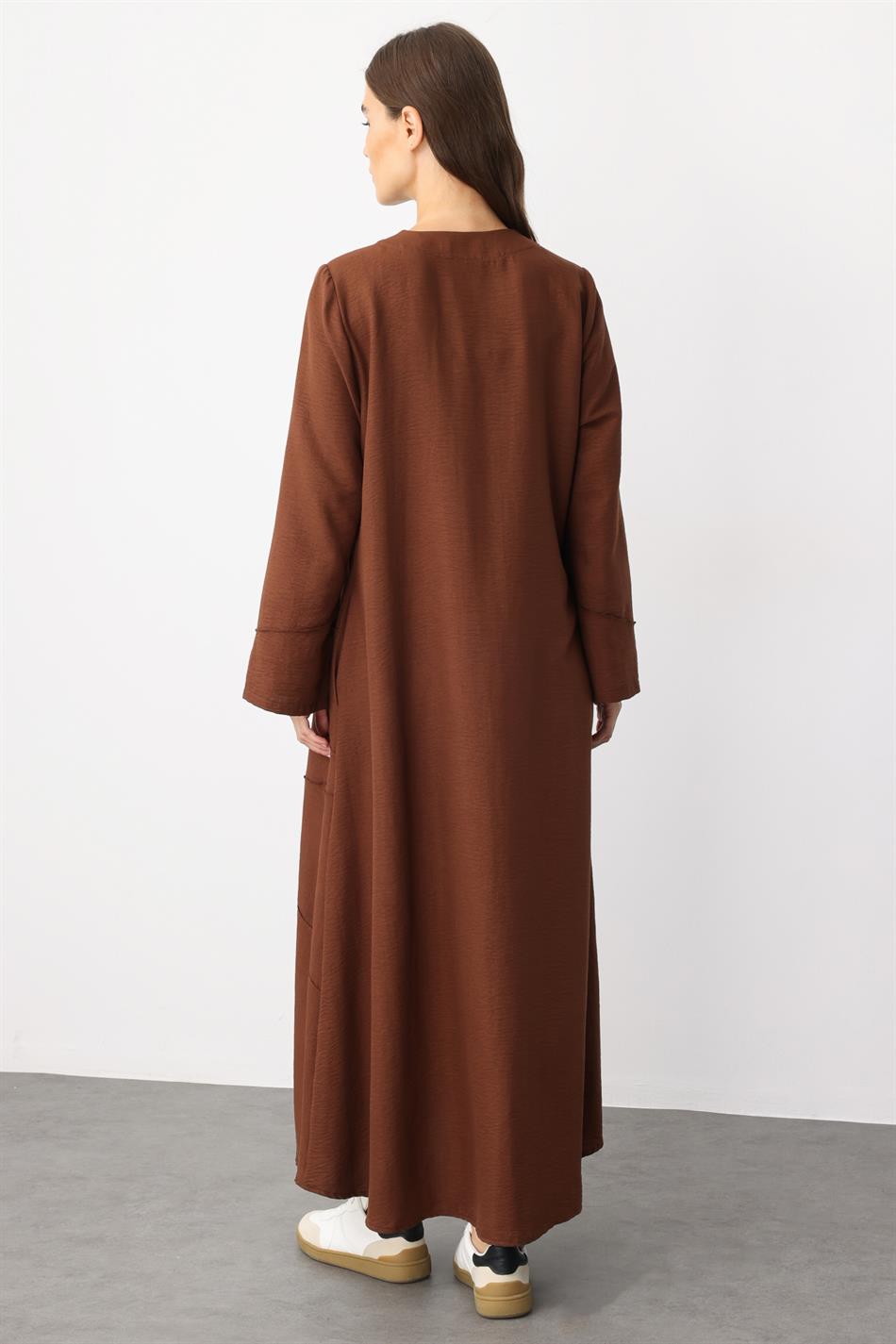 ZV Nervur Aller Dikiş Detaylı İpekçe Doku Zamansız Spor Kap/ Ferace-Kahve