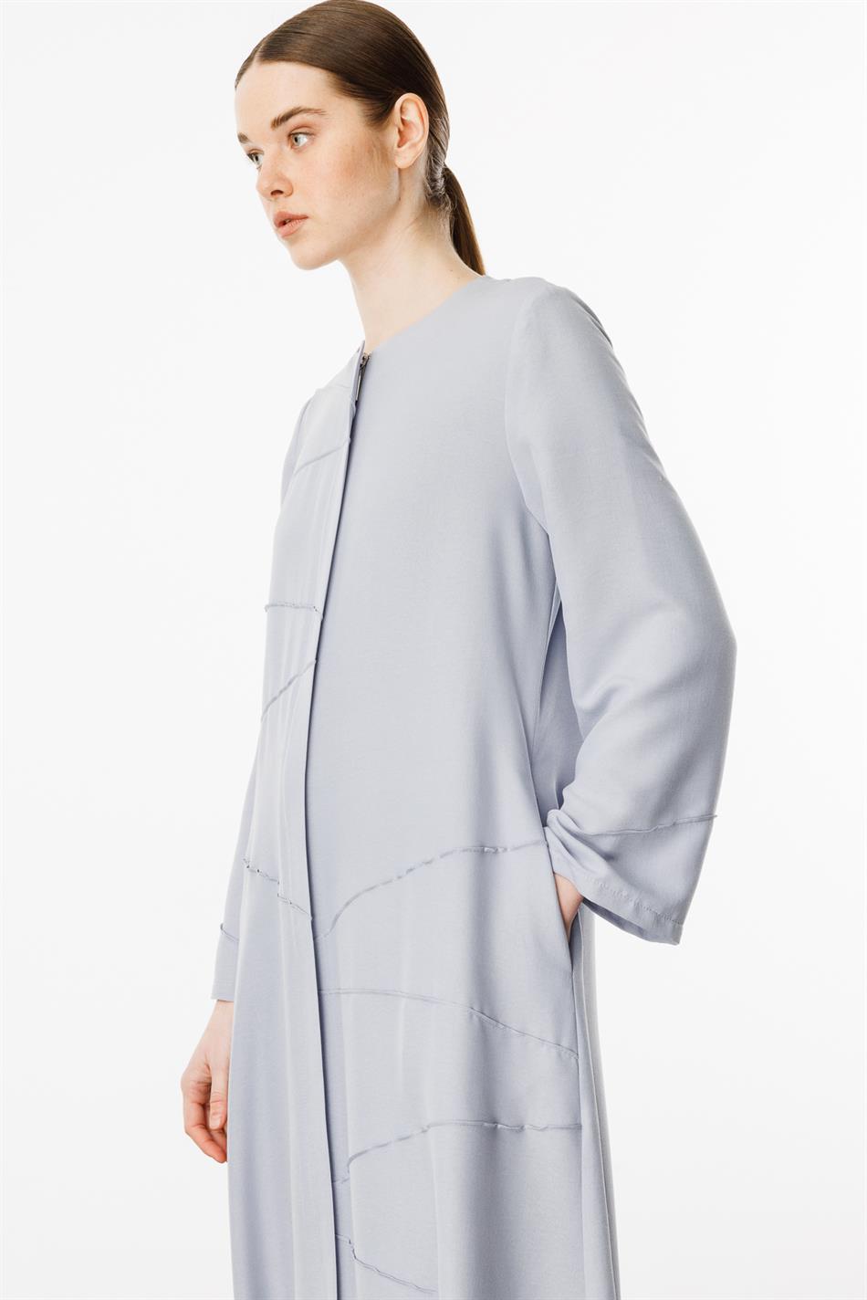 ZV Nervur Aller Dikiş Detaylı İpekçe Doku Zamansız Spor Kap/ Ferace-Gri