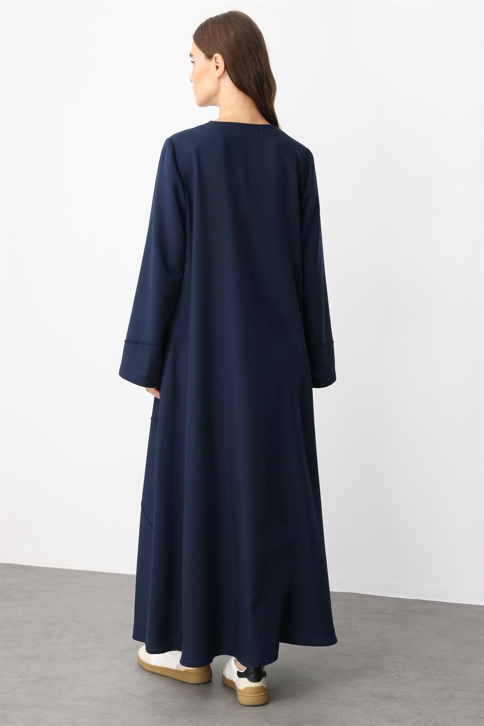 ZV Nervur Aller Stitch Detail Seidige Textur Zeitloser Sportmantel/Café-Sakko - Marineblau