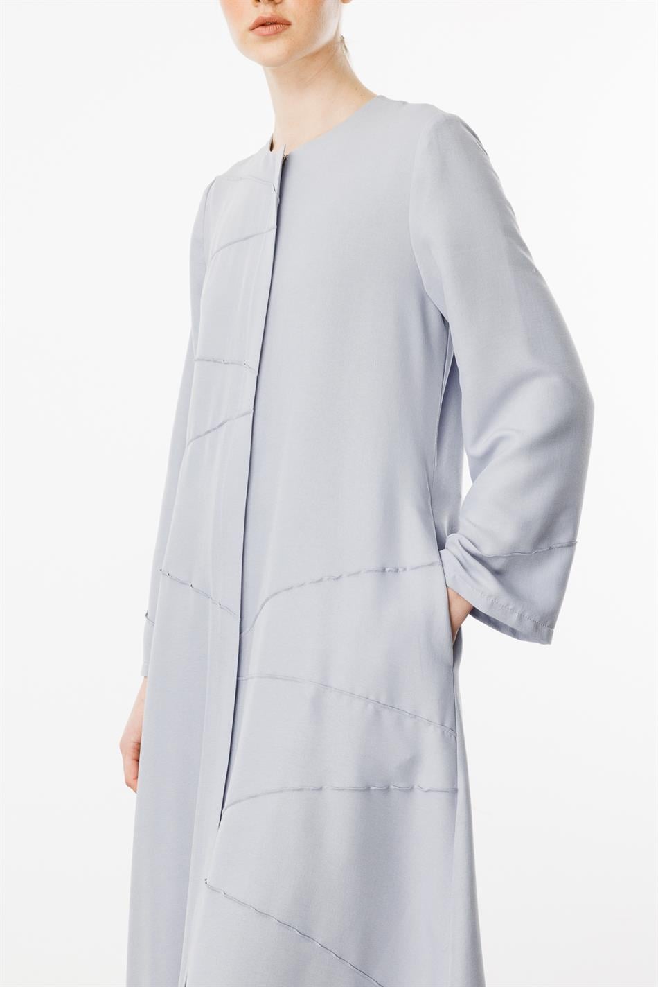 ZV Nervur Aller Dikiş Detaylı İpekçe Doku Zamansız Spor Kap/ Ferace-Gri