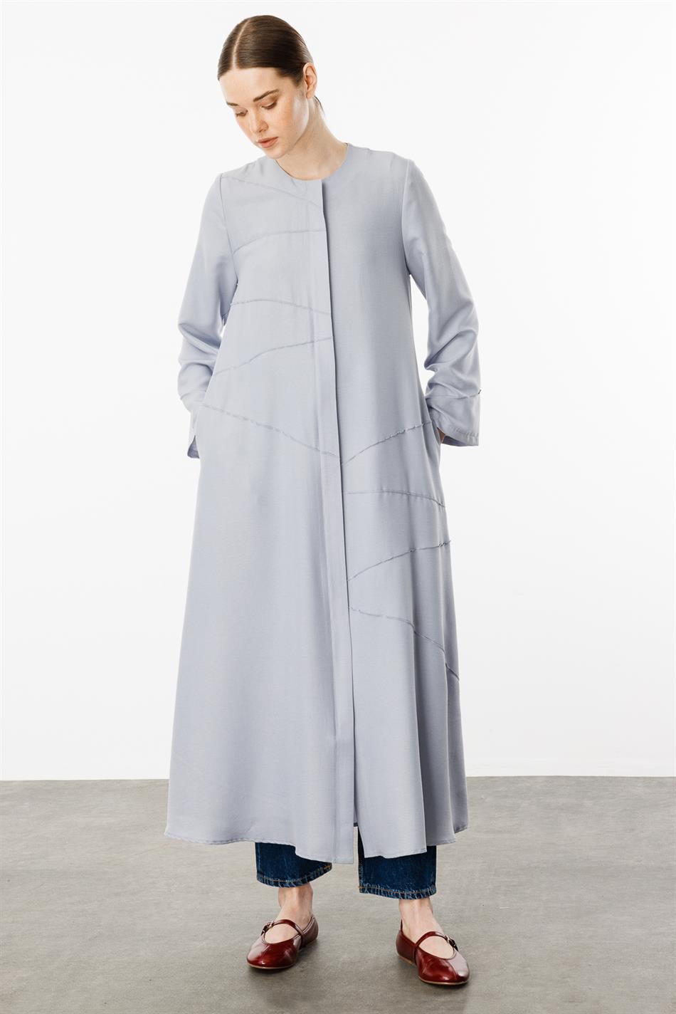 ZV Nervur Aller Dikiş Detaylı İpekçe Doku Zamansız Spor Kap/ Ferace-Gri