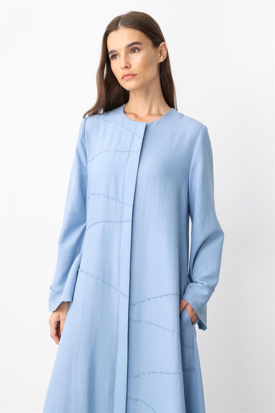 ZV Nervur Aller Dikiş Detaylı İpekçe Doku Zamansız Spor Kap/ Ferace-Mavi