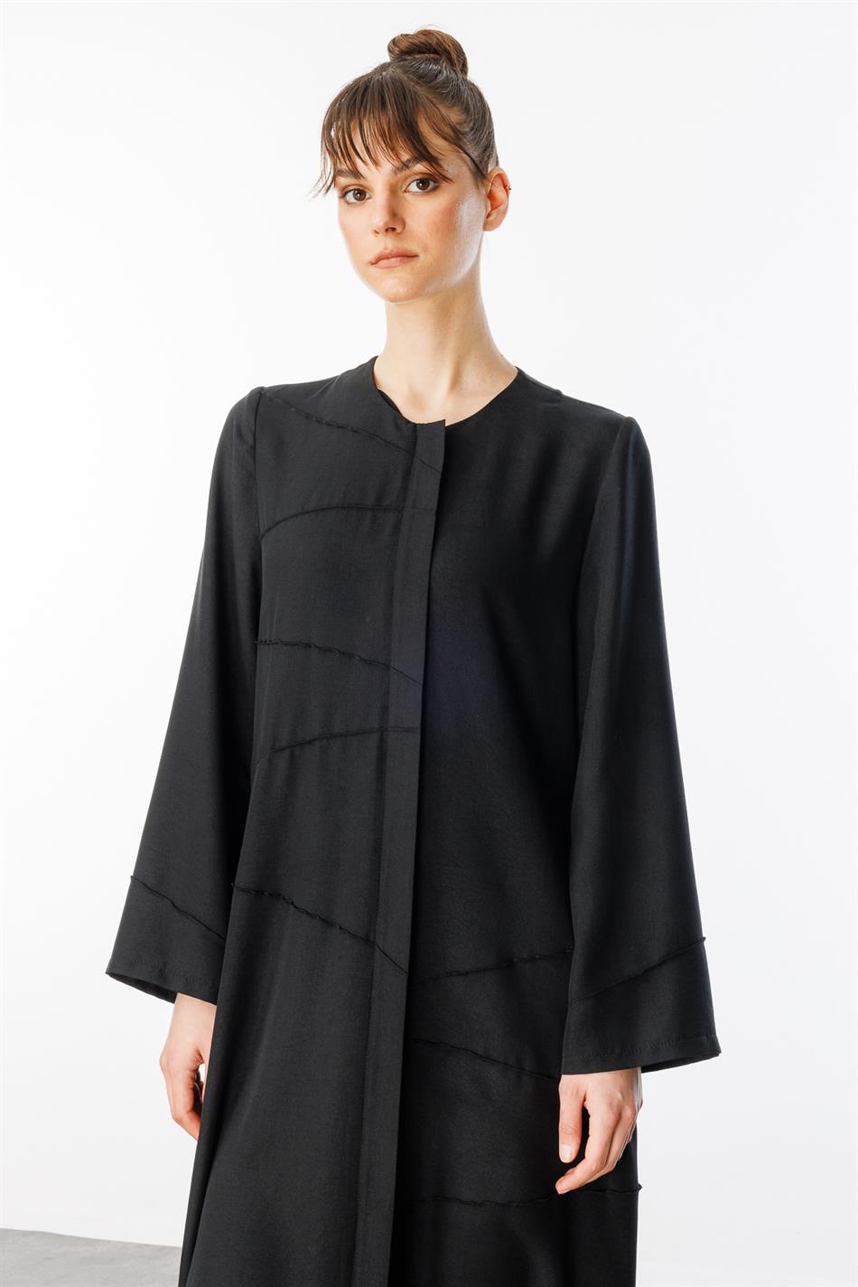 ZV Nervur Aller Stitch Detail Zijdeachtige Textuur Tijdloze Sportjas/Abaya - Zwart
