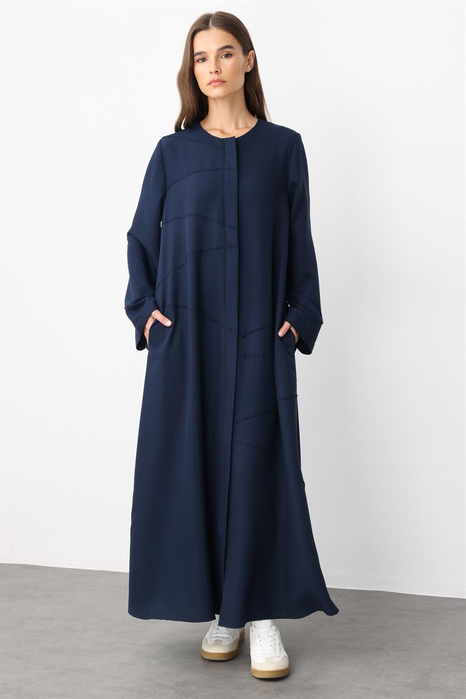 ZV Nervur Aller Stitch Detail Seidige Textur Zeitloser Sportmantel/Café-Sakko - Marineblau