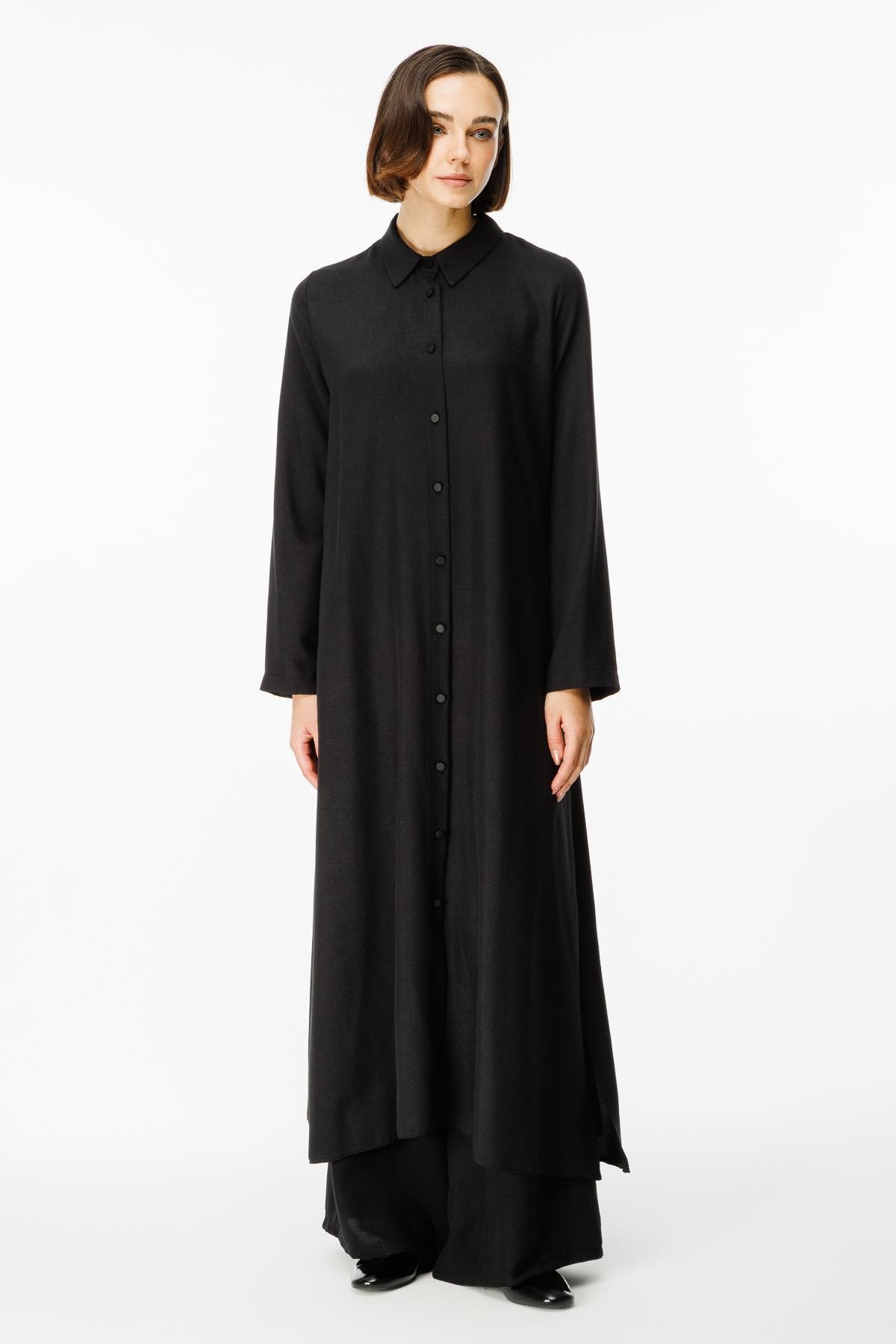 NOUVO SET İpekçe Doku Kap/Elbise - Pantalon Takım-Siyah 251898M