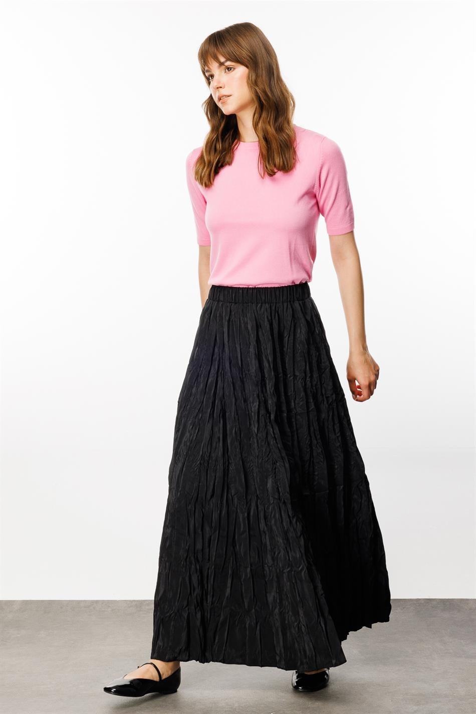 Kraş Pilise Tam Boy Etek-Siyah 241220M ETEK-01 YENİ SEZON MICCA