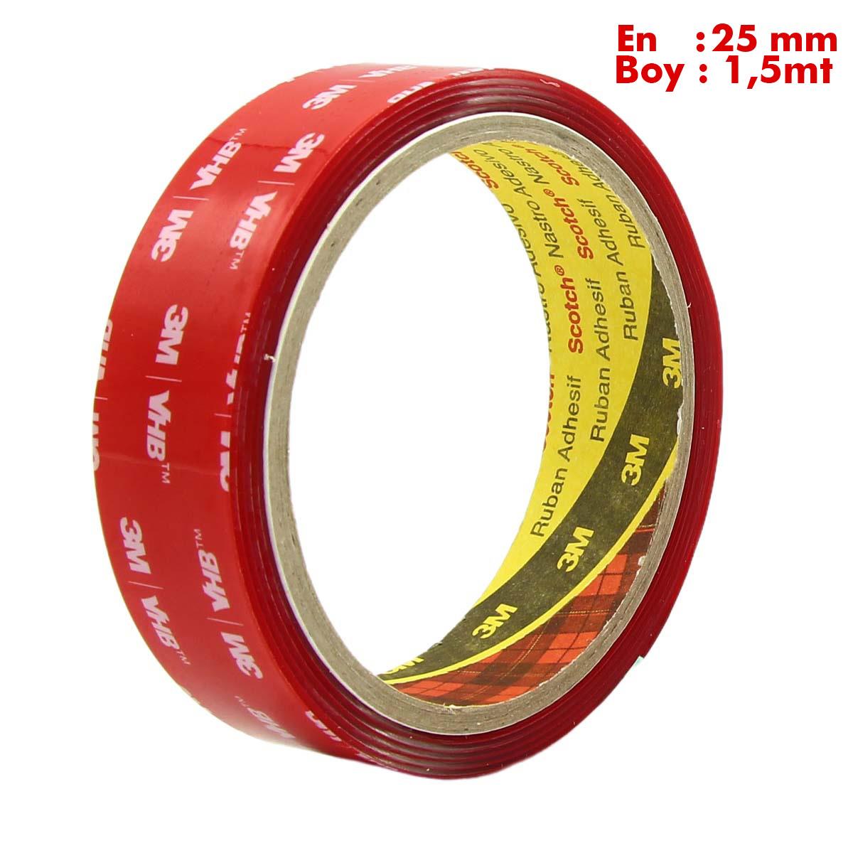 3MMaskeleme Bantları3M VHB Araç Aksesuar Yapıştırma Bandı En:25mm Boy:1,5metre