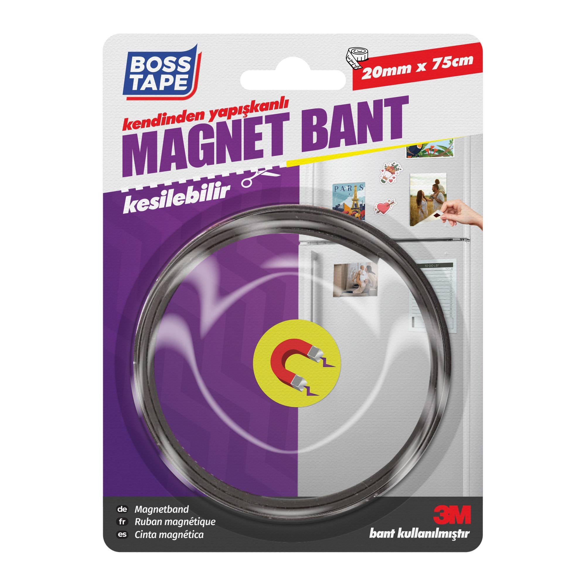 Boss TapeElektrik Bantları3M Marka Yapışkanlı Şerit Magnet Mıknatıs Bant En:20mm Boy:75cm