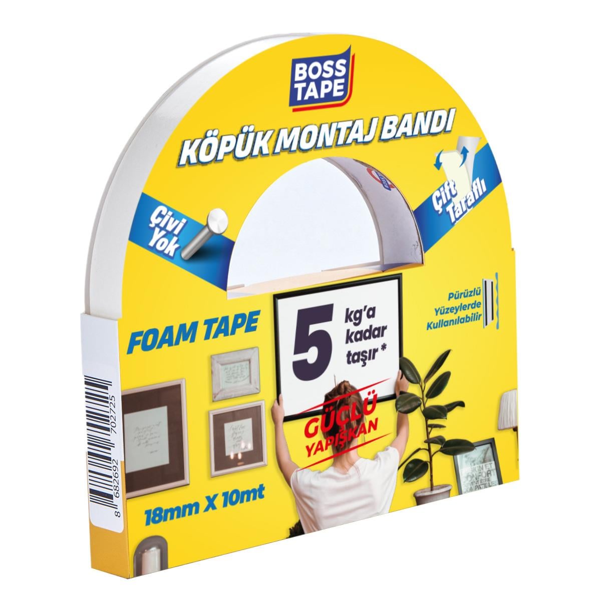 Boss TapeElektrik Bantları5 KG Çift Taraflı Köpük Montaj Bandı En:18mm Boy:10mt
