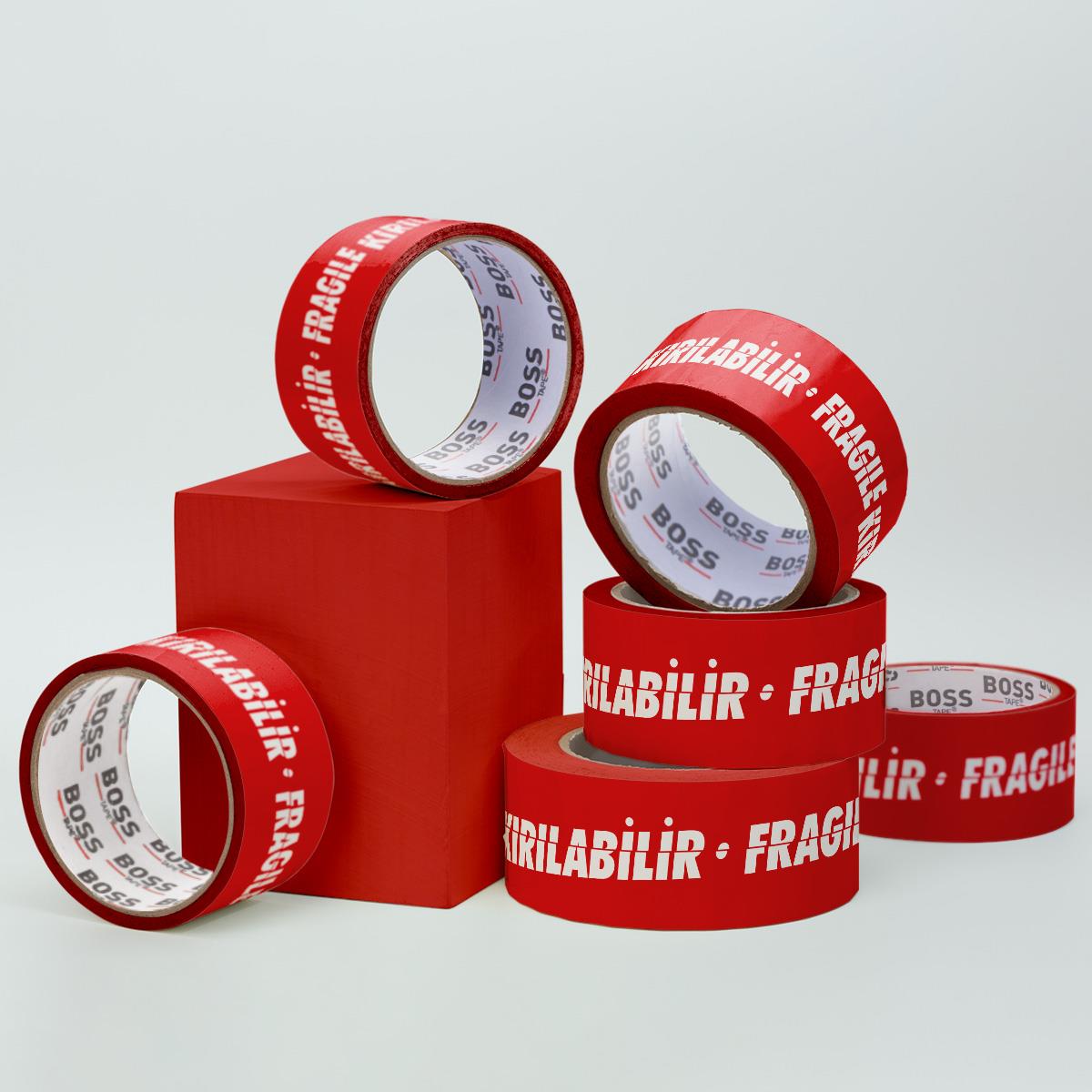 Boss TapeÇift Taraflı Bantlar6'lı Fragile Kırılır Uyarı Hotmelt Koli Bandı En:50mm Boy:66mt