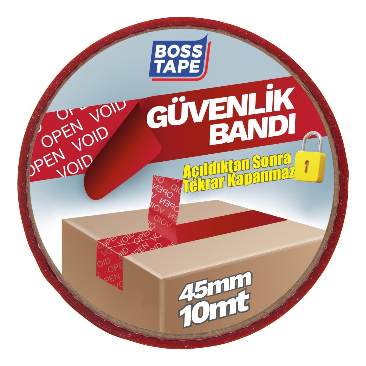 Boss TapeKoli BantlarıAçılınca İz Bırakan Güvenlik Bandı Kırmızı En:45mm Boy:10mt