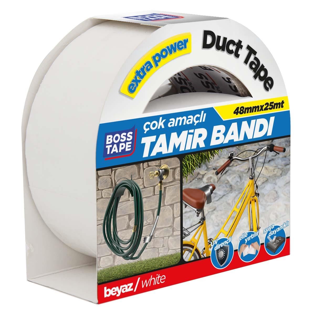 Boss TapeElektrik BantlarıDuct Tape Tamir Bandı Bez Bant Beyaz En:48mm Boy:25mt