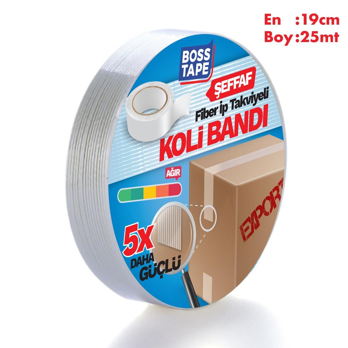 Boss TapeElektrik Bantlarıİp Takviyeli Çok Güçlü Koli Bandı En:19mm Boy:25mt