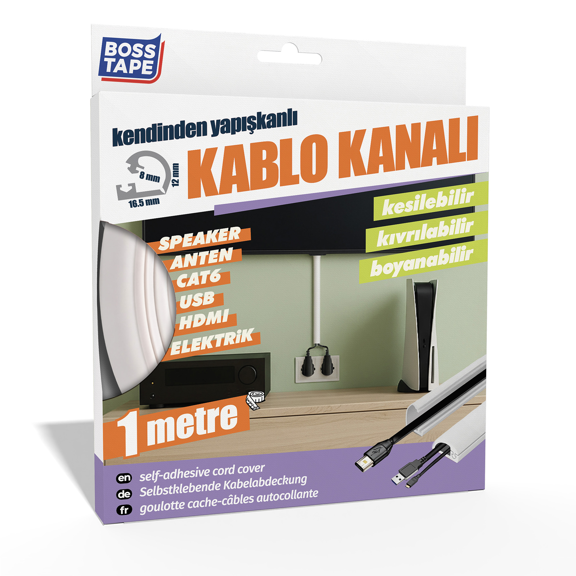 Boss TapeMobilya AksesuarKablo Saklama Kanalı 1 Metre Beyaz