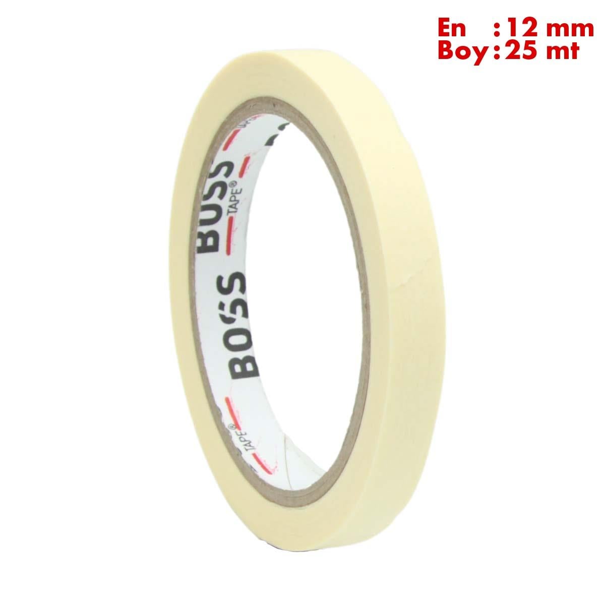 Boss TapeKaydırmaz BantlarMaskeleme Bandı Kağıt Beyaz Bant En:12mm Boy: 25mt