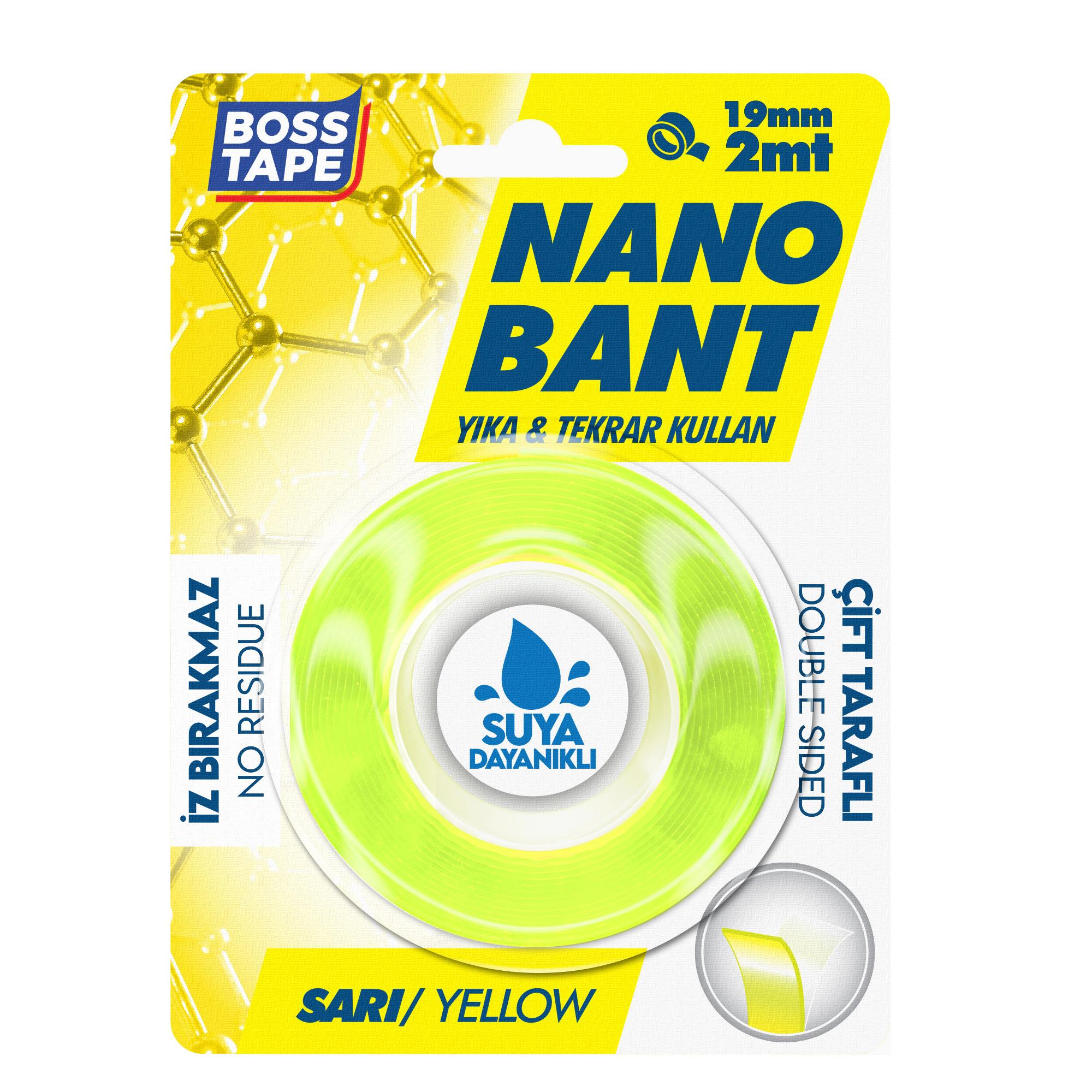 Boss TapeÇift Taraflı BantlarNano Bant Sarı Çift Taraflı En:19mm Boy: 2mt