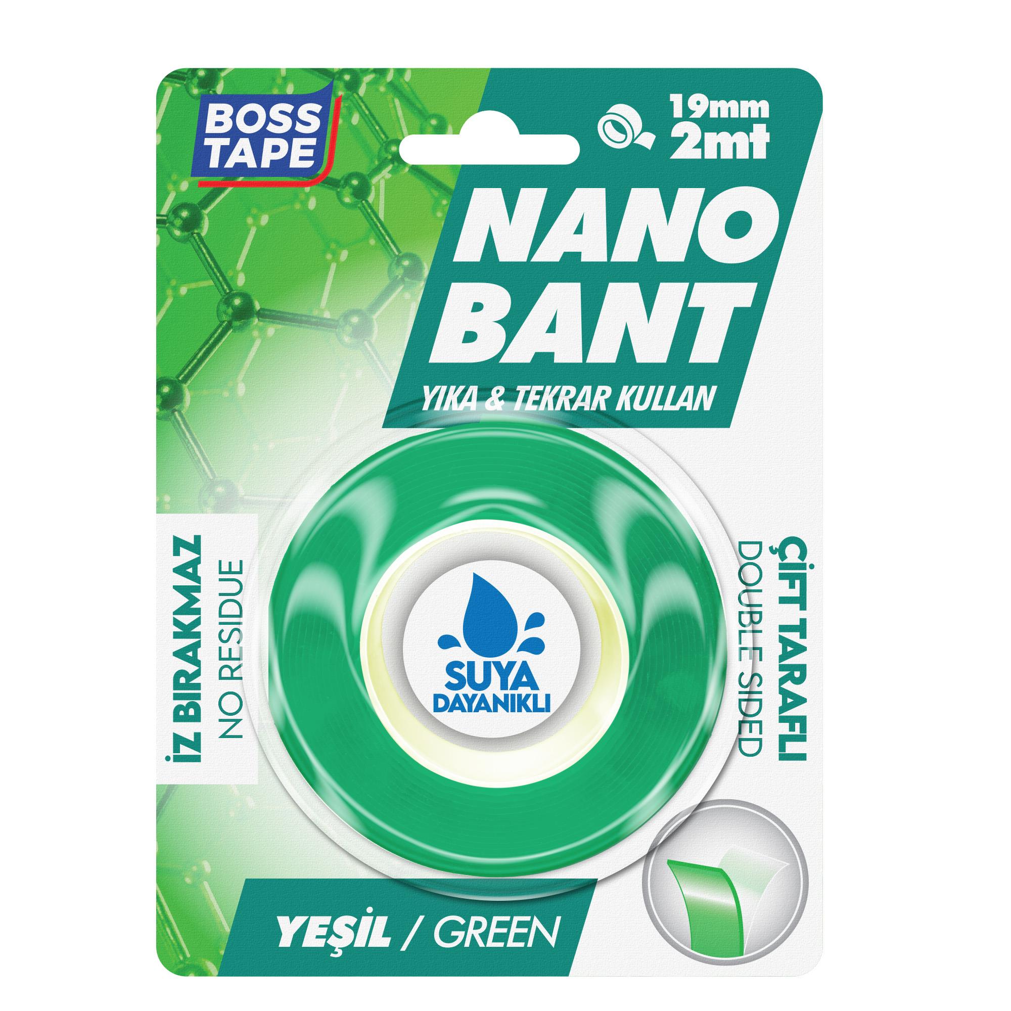 Boss TapeÇift Taraflı BantlarNano Bant Yeşil Çift Taraflı En:19mm Boy: 2mt
