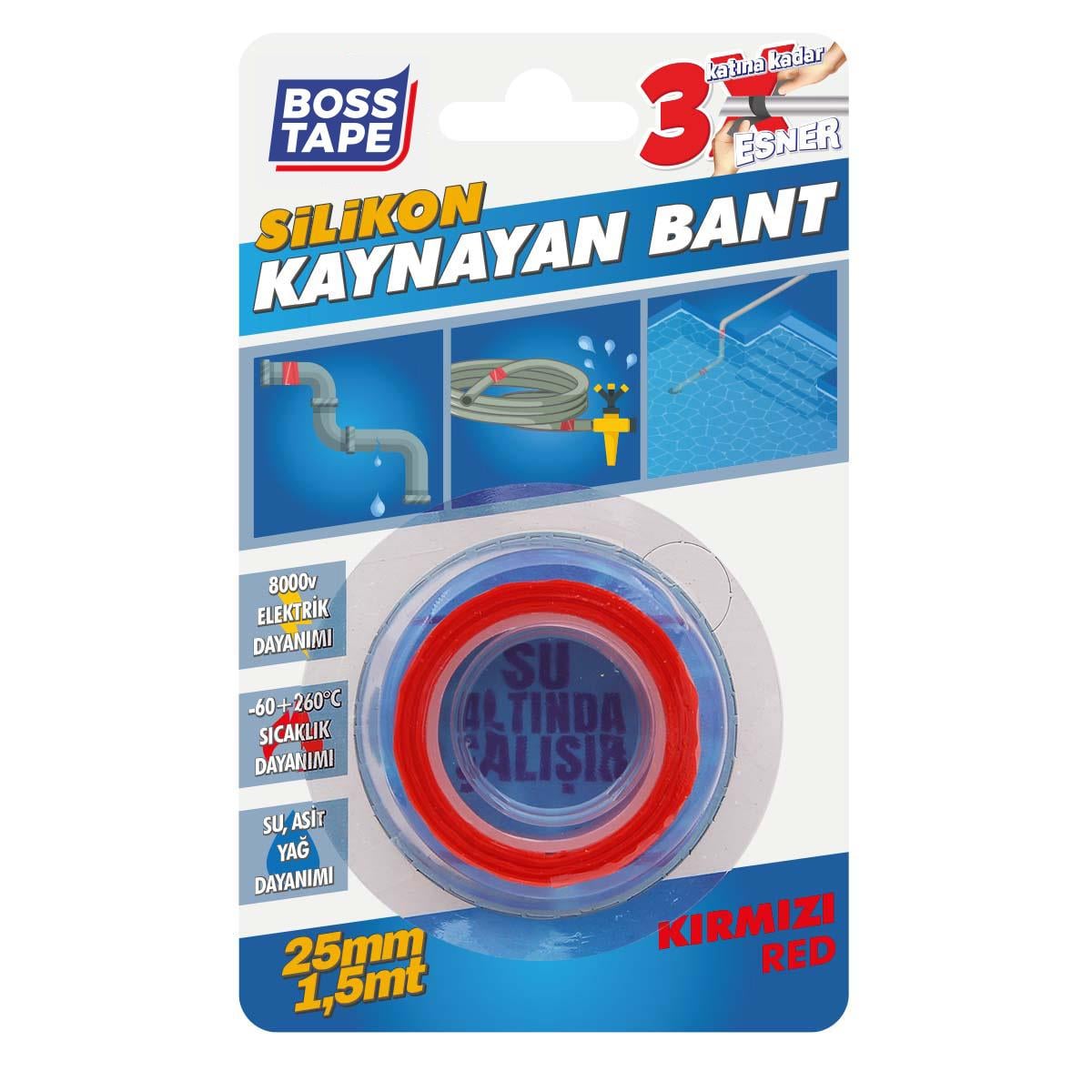 Boss Tapeİzolasyon BantlarıSilikon Kaynayan Tamir Bandı En:25mm Boy:1,5mt Kırmızı