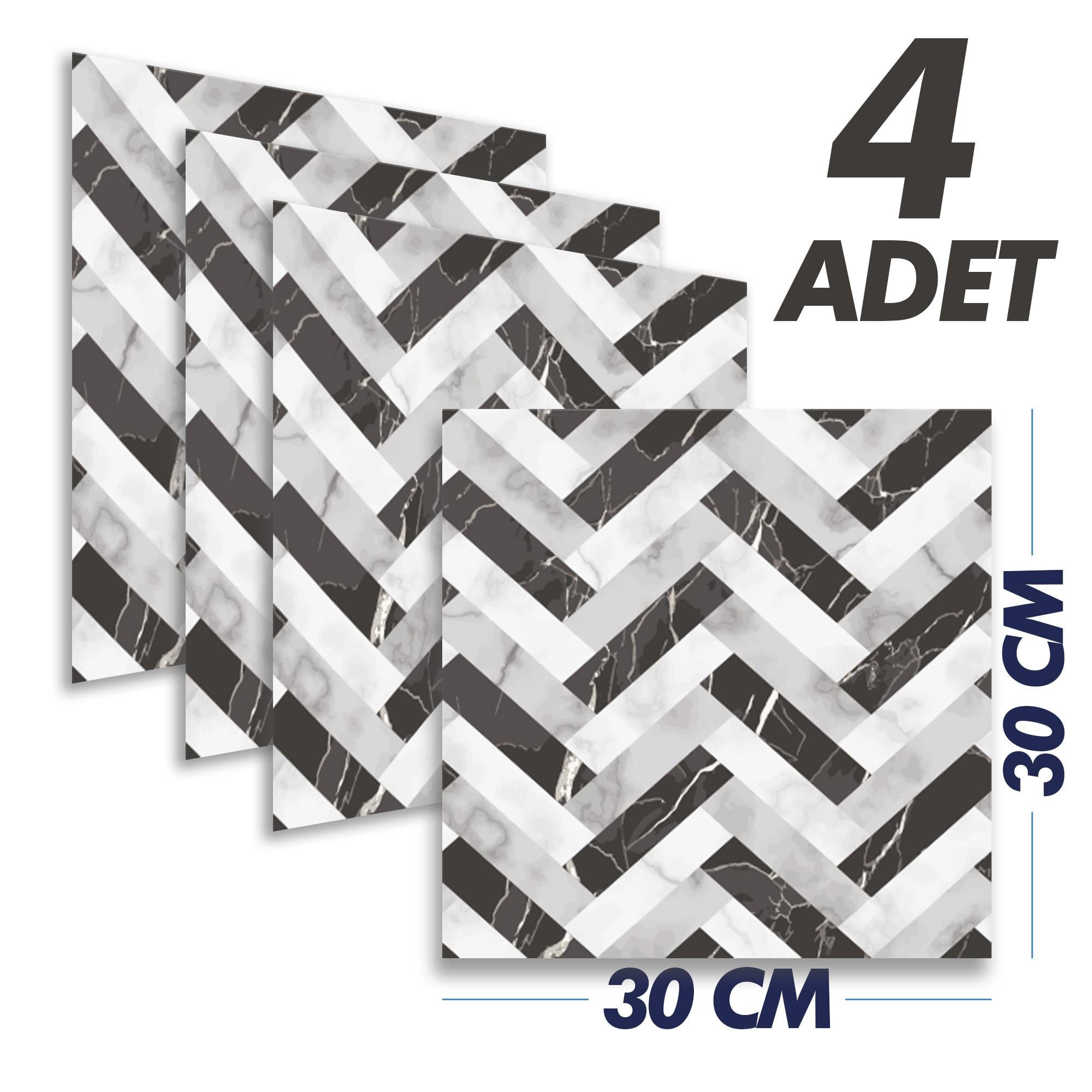 Boss TapeDöşemeYapışkanlı Yüzey Fayans Kaplama Siyah Beyaz Parke 006 Desenli Pvc Karo 30x30cm (4 ADET) 0,36 m2
