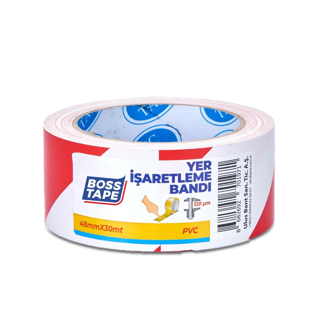 Boss TapeKaydırmaz BantlarYer İşaretleme Bandı En:48mm Boy:30mt Kırmızı Beyaz
