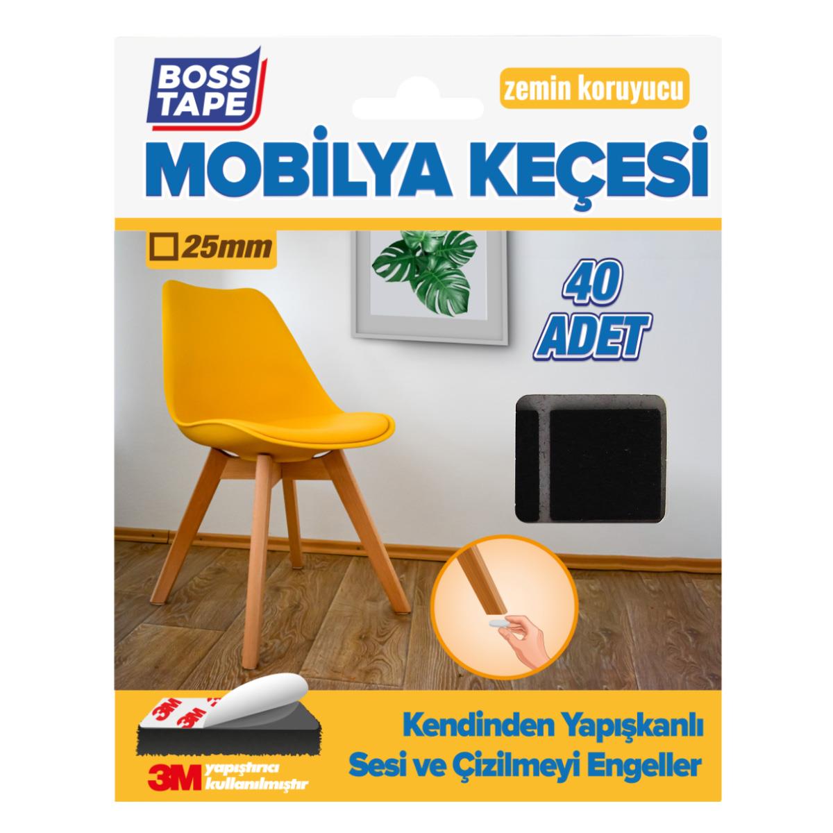 3M Yapışkanlı 40 Adet 25mm Kare Siyah Mobilya Sandalye Masa Ayağı Keçesi