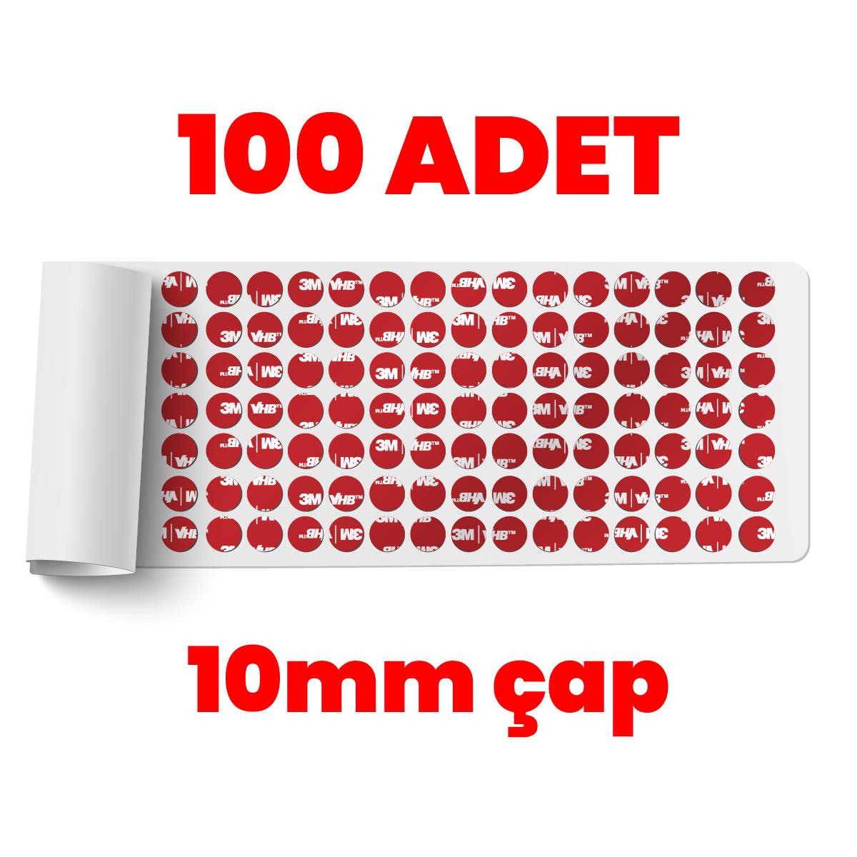 3MKoli Bantları3M VHB Çok Güçlü Çift Taraflı 100 Adet Hazır Kesim 10mm Çap