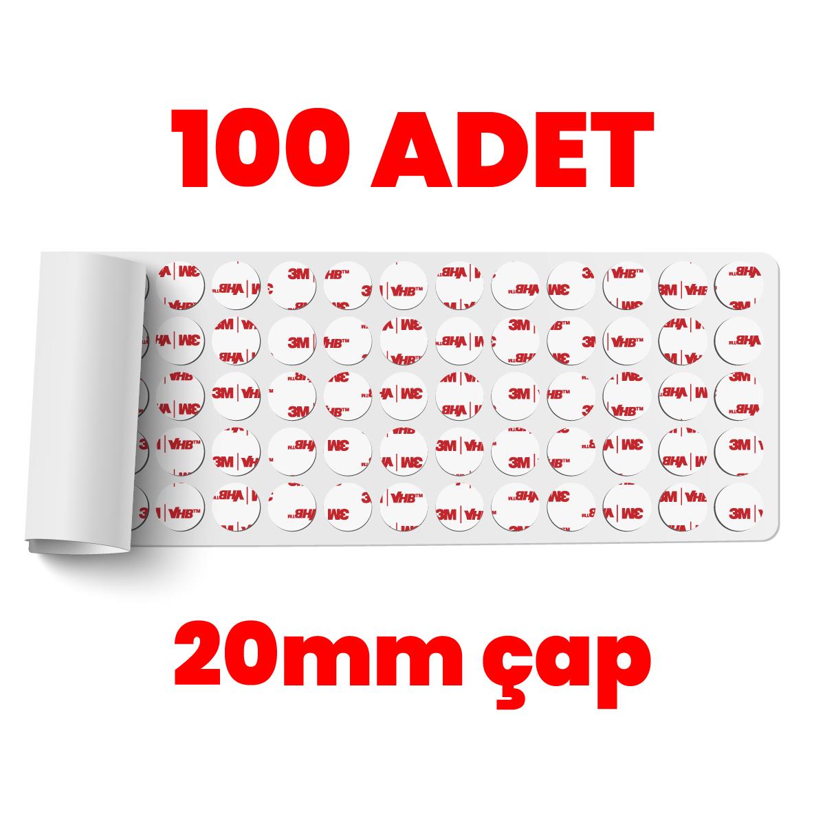 3Mİzolasyon Bantları3M VHB Çok Güçlü Çift Taraflı 100 Adet Hazır Kesim 20mm Çap