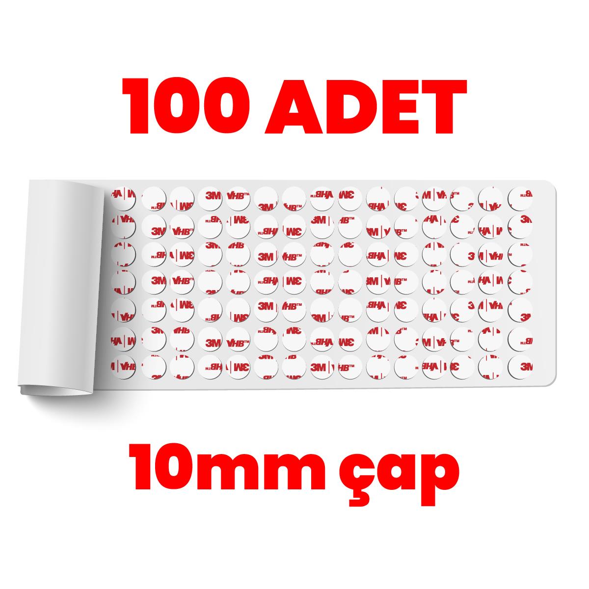 3Mİzolasyon Bantları3M VHB Çok Güçlü Çift Taraflı 100 Adet Hazır Kesim 10mm Çap