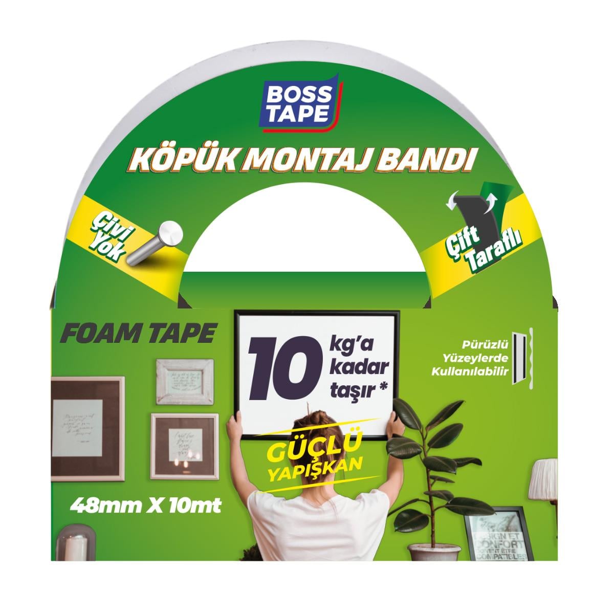 Boss TapeElektrik Bantları10 KG Çift Taraflı Köpük Montaj Bandı En:48mm Boy:10mt