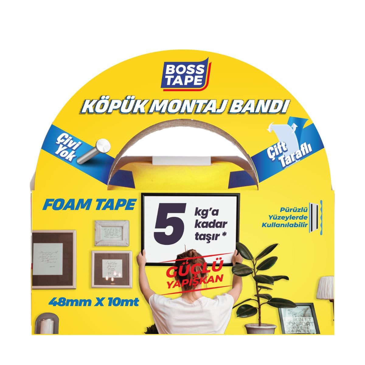 Boss TapeElektrik Bantları5 KG Çift Taraflı Köpük Montaj Bandı En:48mm Boy:10mt