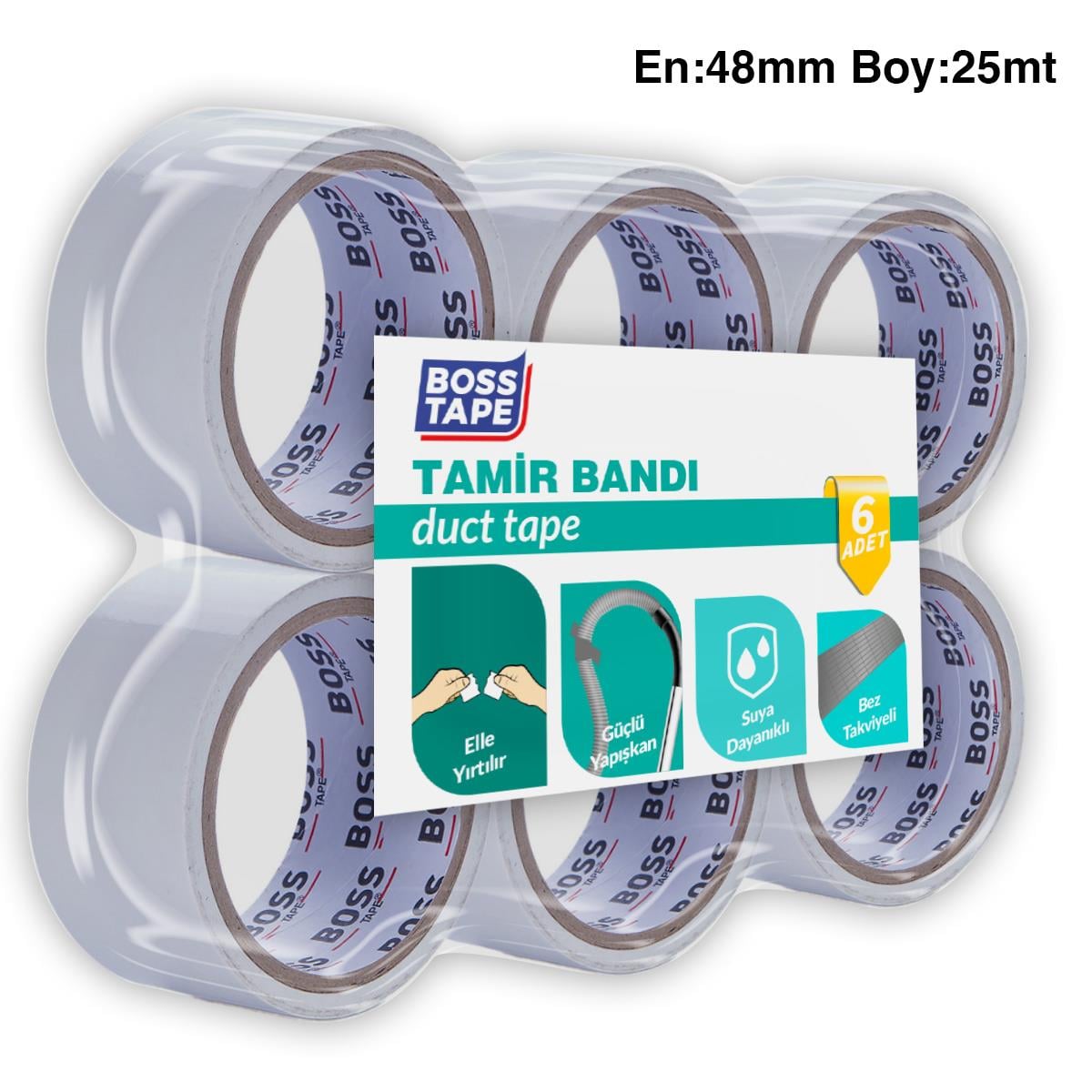 Boss Tapeİzolasyon Bantları6 Adet Tamir Bandı Beyaz  En:48mm Boy:25mt