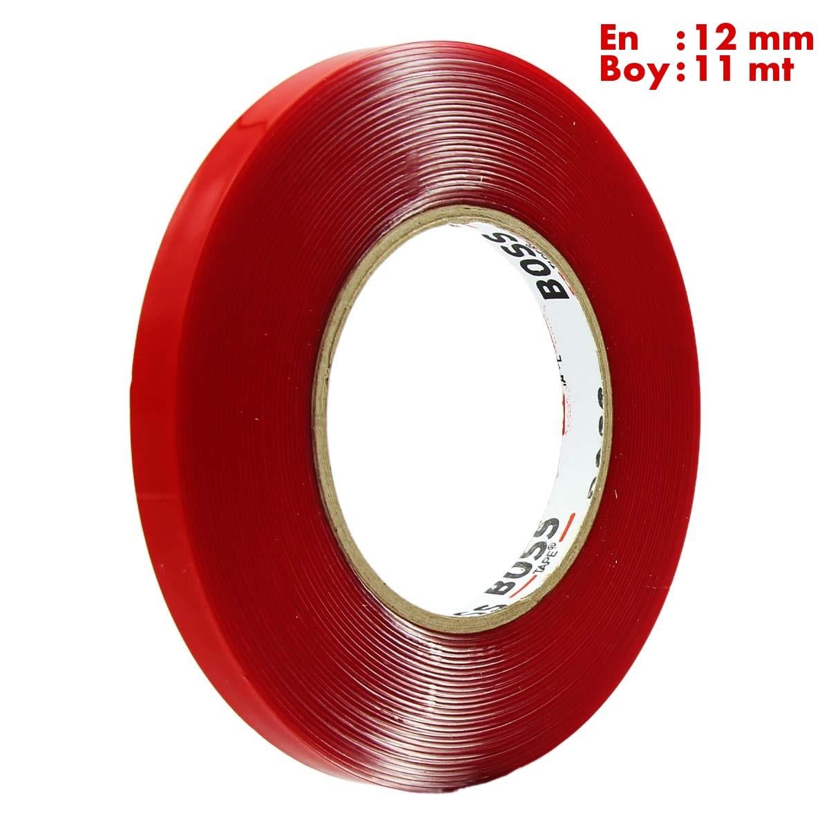 Boss TapeYer İşaretleme BantlarıAkrilik Çift Taraflı Köpük Montaj Bandı En:12mm Boy:11mt