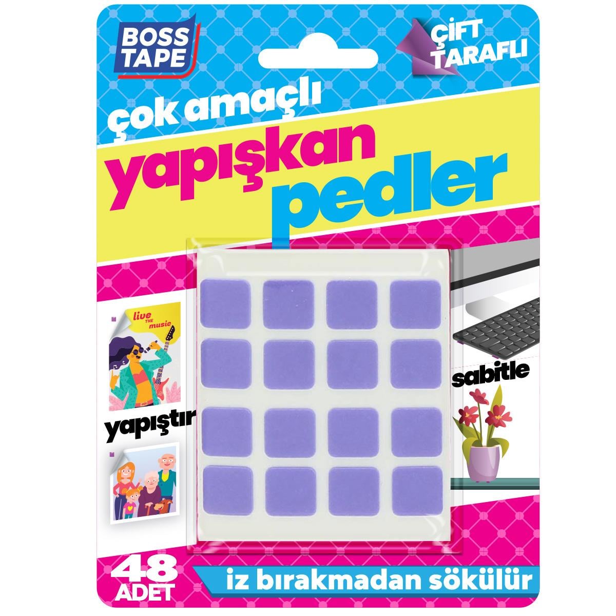 Boss TapeÇift Taraflı BantlarBalon Poster Kağıt Doğum Günü Süsü Yapıştırma Pedleri İz Bırakmaz 48 Adet