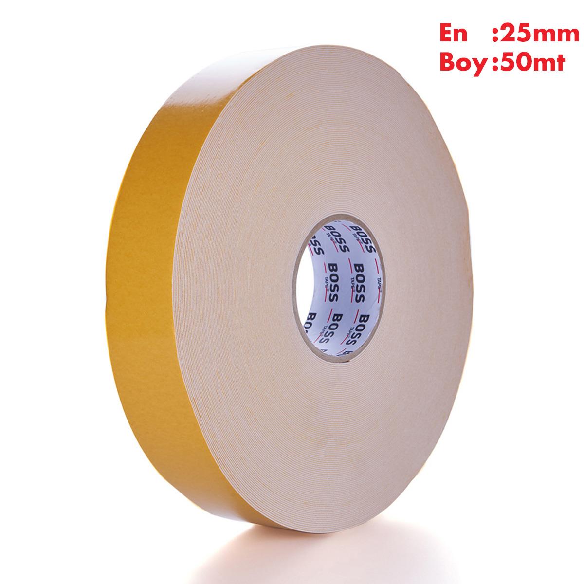Boss Tapeİzolasyon BantlarıÇift Taraflı Köpük Montaj Bandı Yüksek Yoğunluklu En:25mm Boy:50mt