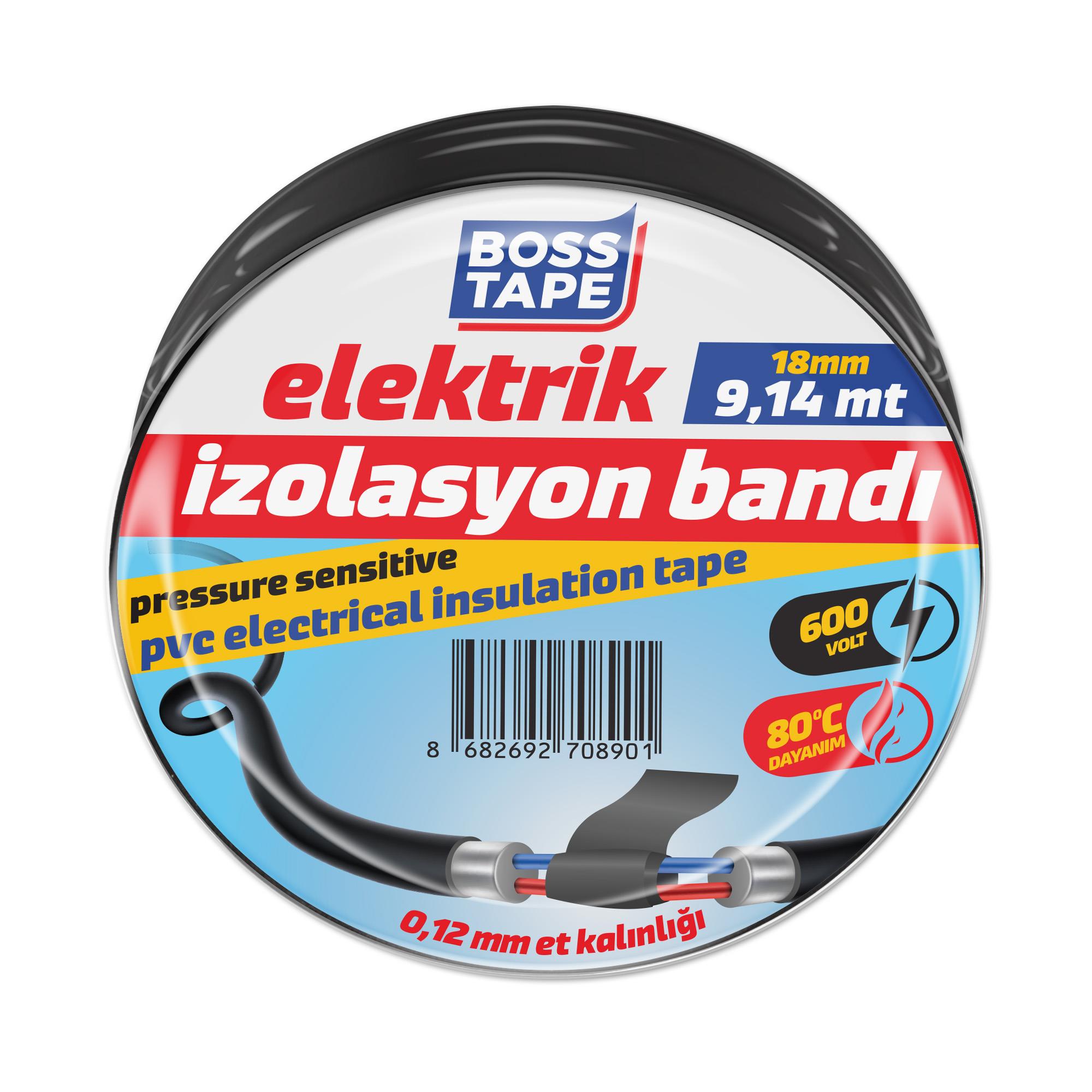 Boss TapeElektrik BantlarıElektrik Bandı Izole Bant Siyah Elektrik Bandı En:18mm Boy:9,14