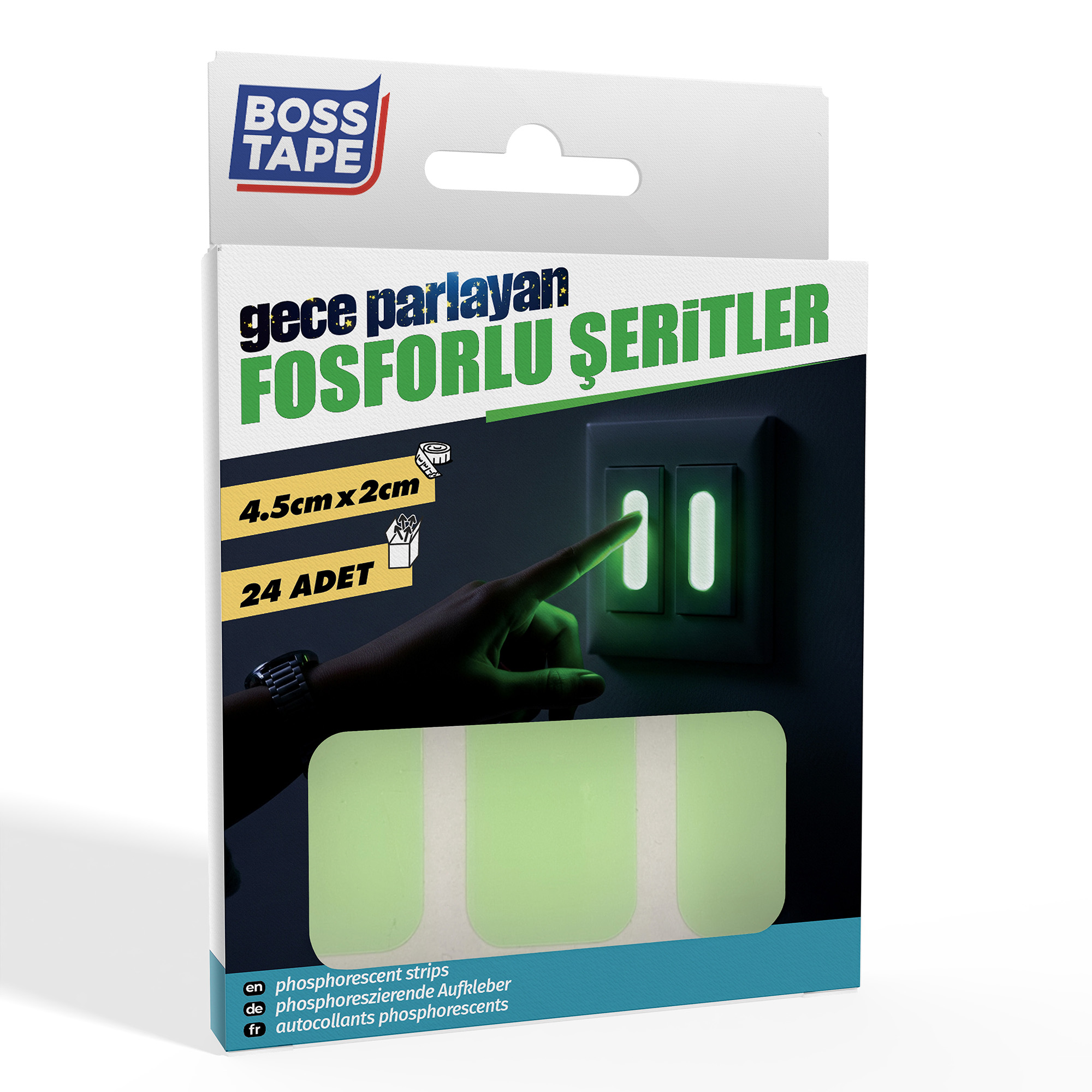 Boss TapeReflektif BantlarGece Parlayan Fosforlu Uyarı Etiketleri 24 Adet