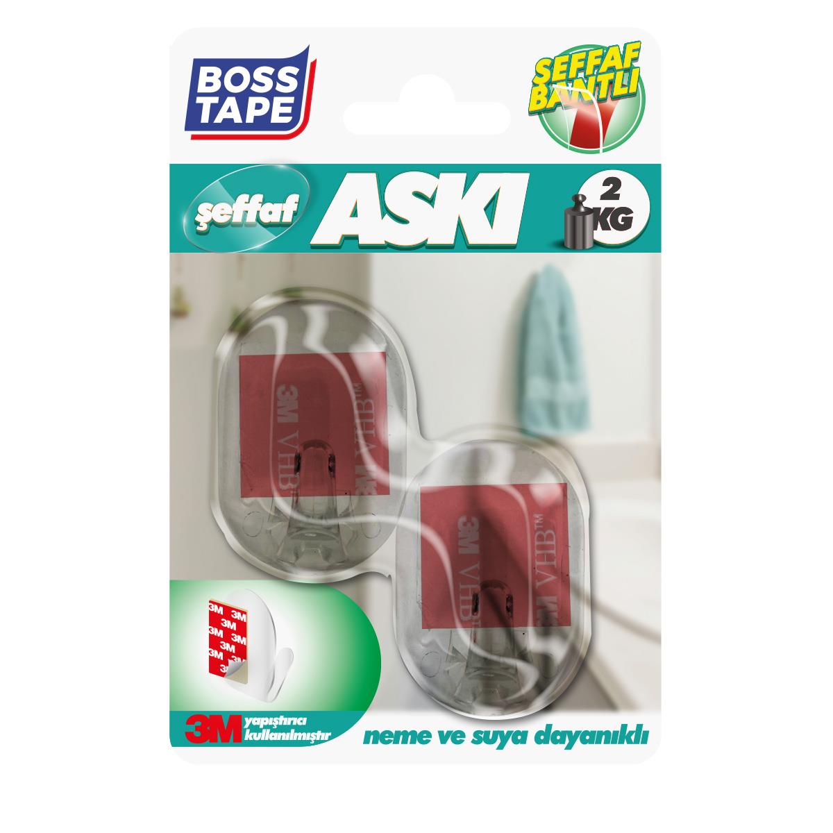 Boss TapeKaydırmaz BantlarGüçlü 3M Yapışkanlı Şeffaf Banyo Mutfak Bornoz Havlu Bez Askısı 2'li Küçük