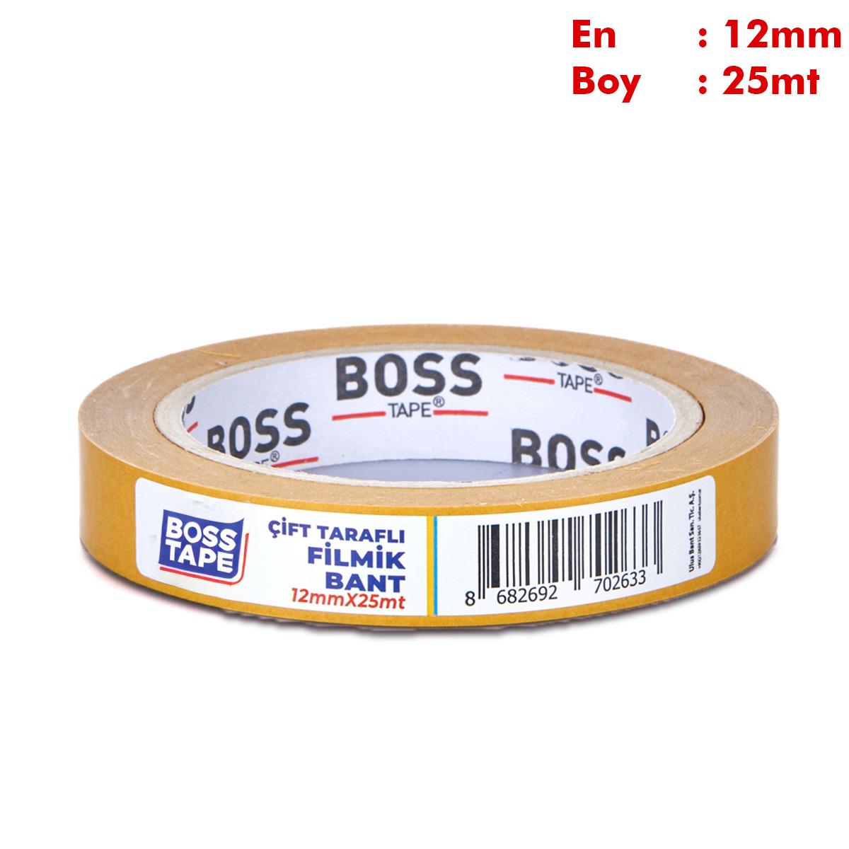 Boss TapeElektrik BantlarıHobi Karton Okul Kullanımına Uygun Çift Taraflı En:12mm Boy:25mt
