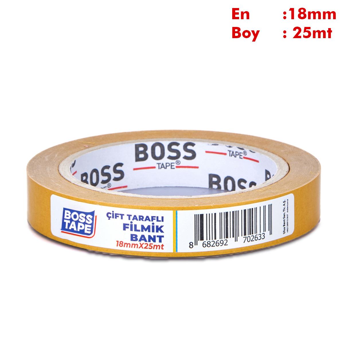 Boss TapeElektrik BantlarıHobi Karton Okul Kullanımına Uygun Çift Taraflı En:18mm Boy:25mt