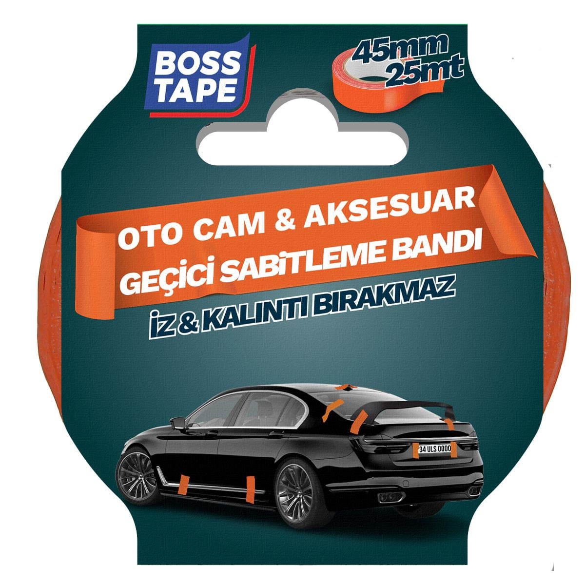 Boss TapeOto Aksesuarİz Bırakmaz Turuncu Geçici Aksesuar Sabitleme Bandı En:45mm Boy:25mt