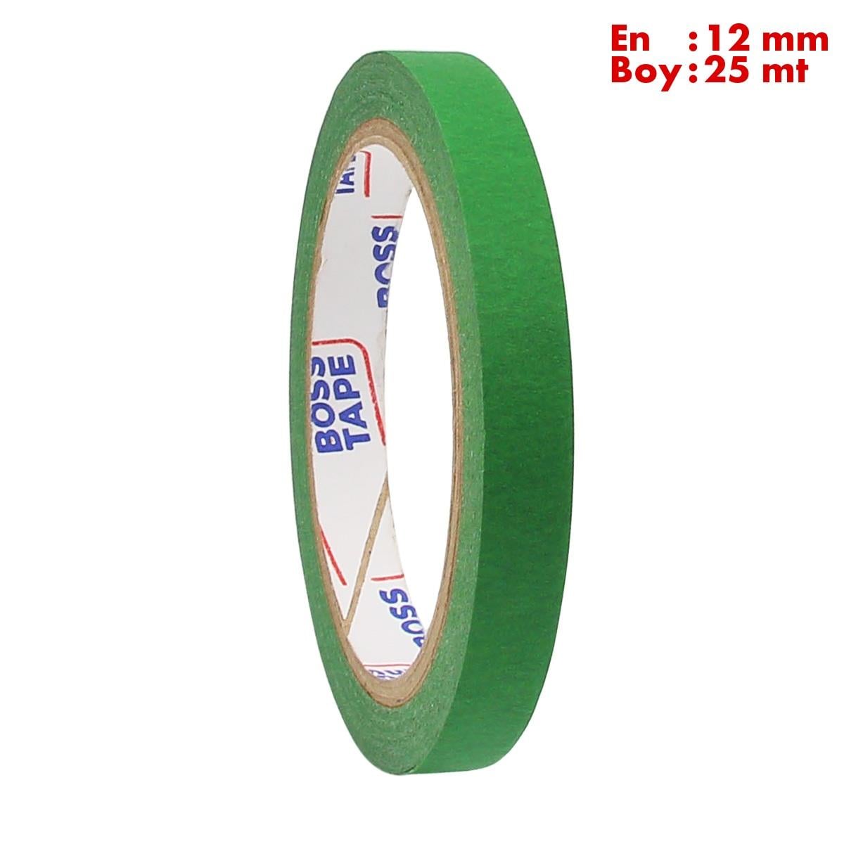 Boss TapeMaskeleme BantlarıKoyu Yeşil Maskeleme Bandı Kağıt Bant En:12mm Boy:25mt