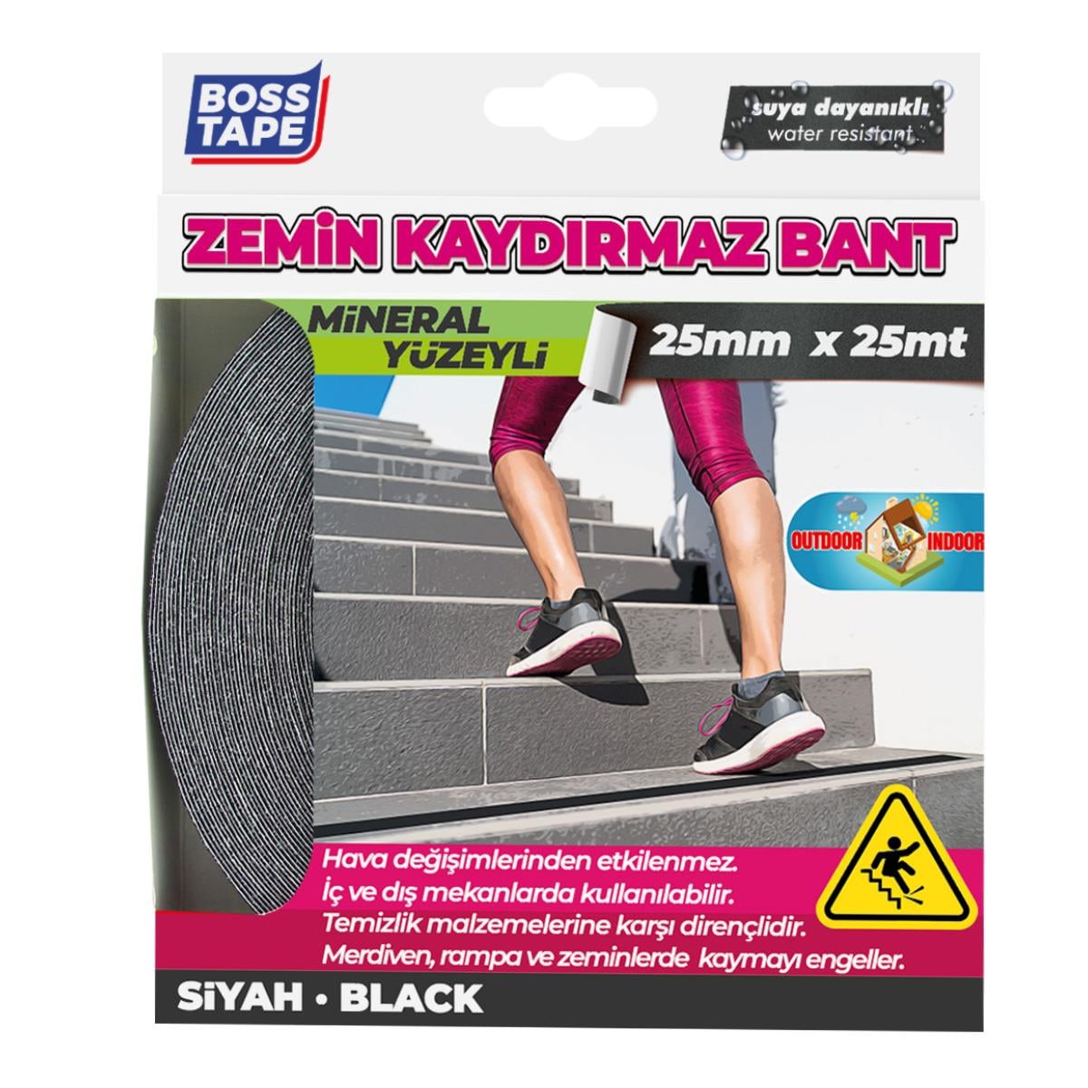 Boss TapeKaydırmaz BantlarMerdiven Kaydırmaz Bant Dış Hava Şartlarına Dayanıklı En:25mm Boy:25mt