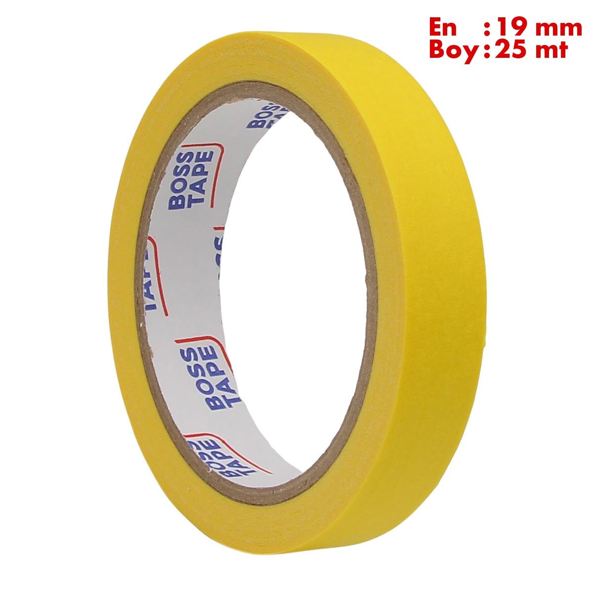 Boss TapeMaskeleme BantlarıSarı Maskeleme Bandı Kağıt Bant En:19mm Boy:25mt