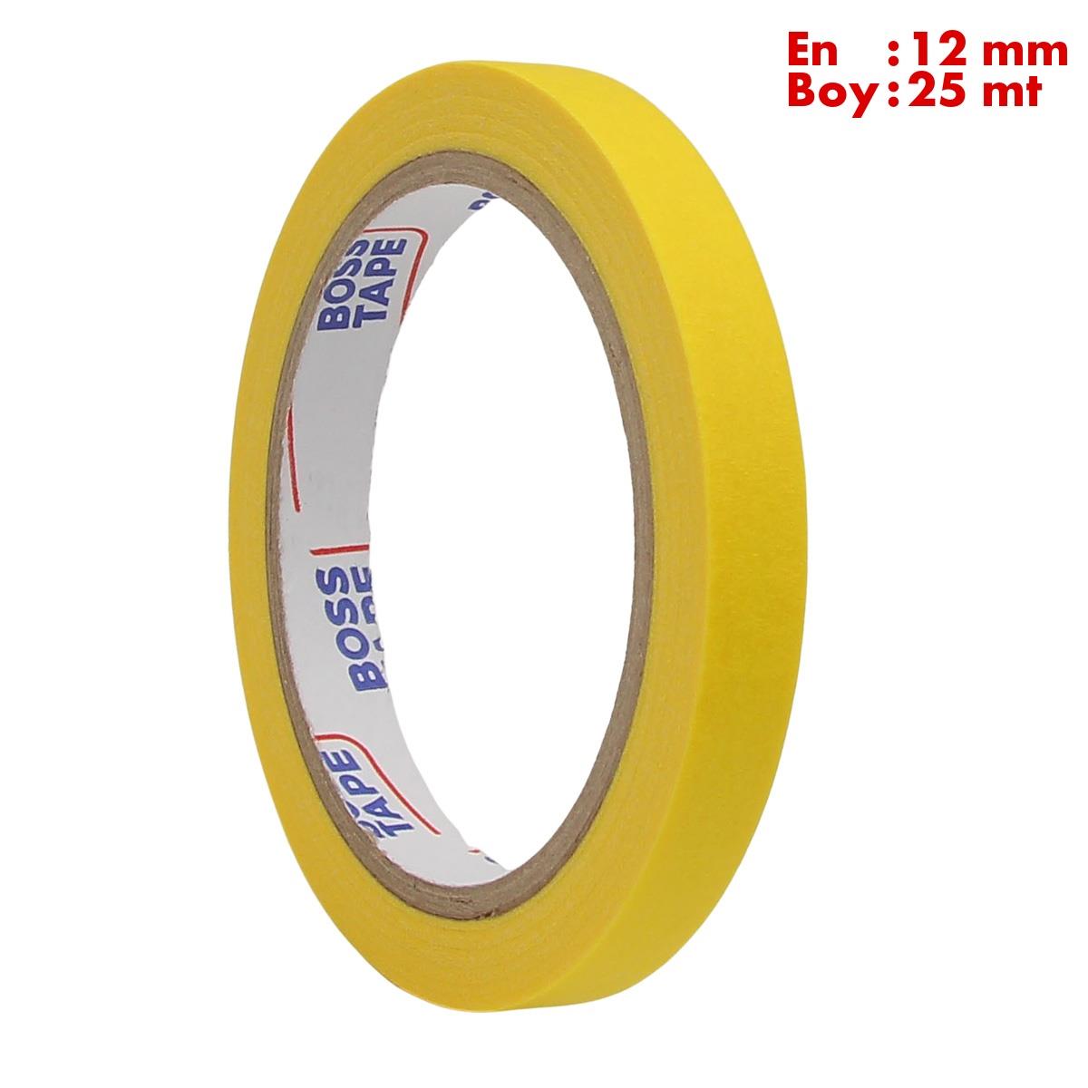 Boss TapeMaskeleme BantlarıSarı Maskeleme Bandı Kağıt Bant En:12mm Boy:25mt