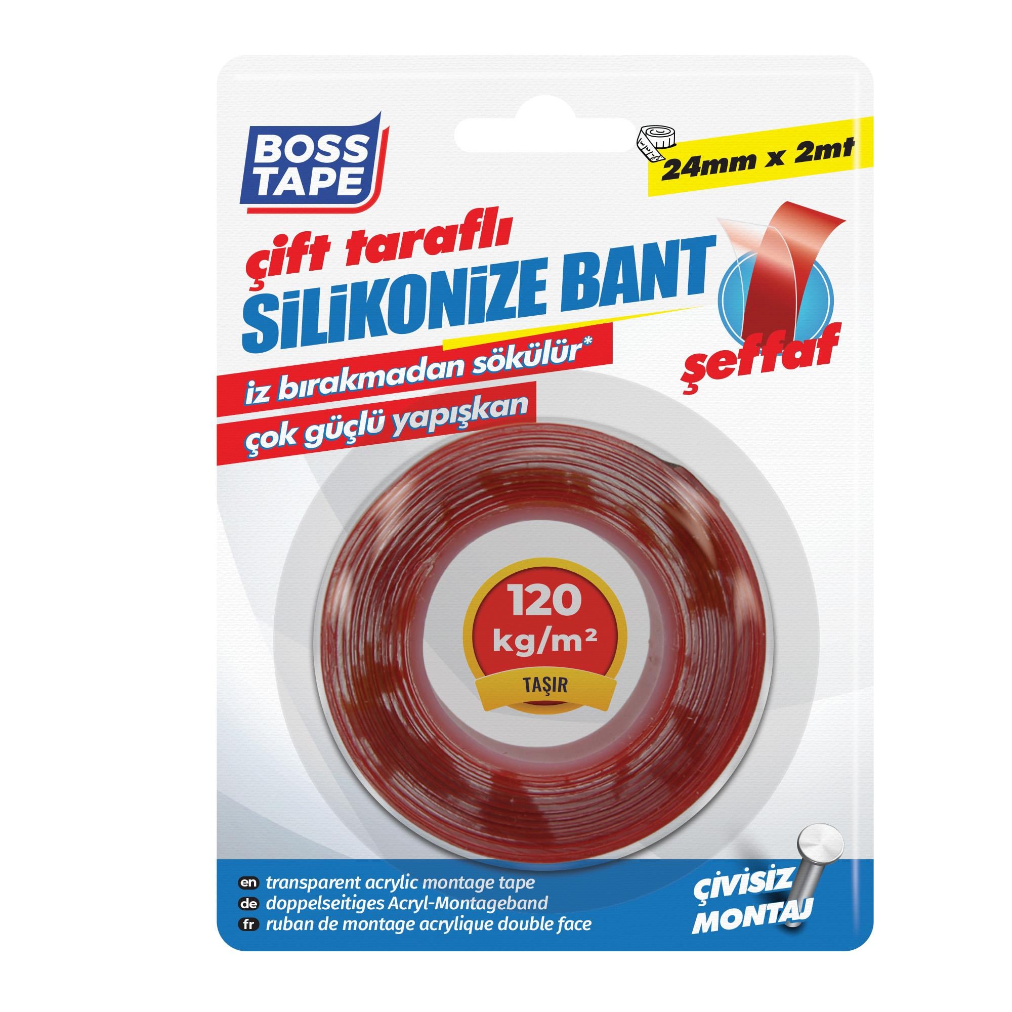 Boss TapeElektrik BantlarıŞeffaf Çift Taraflı Akrilik Montaj Bandı En:24mm Boy:2mt