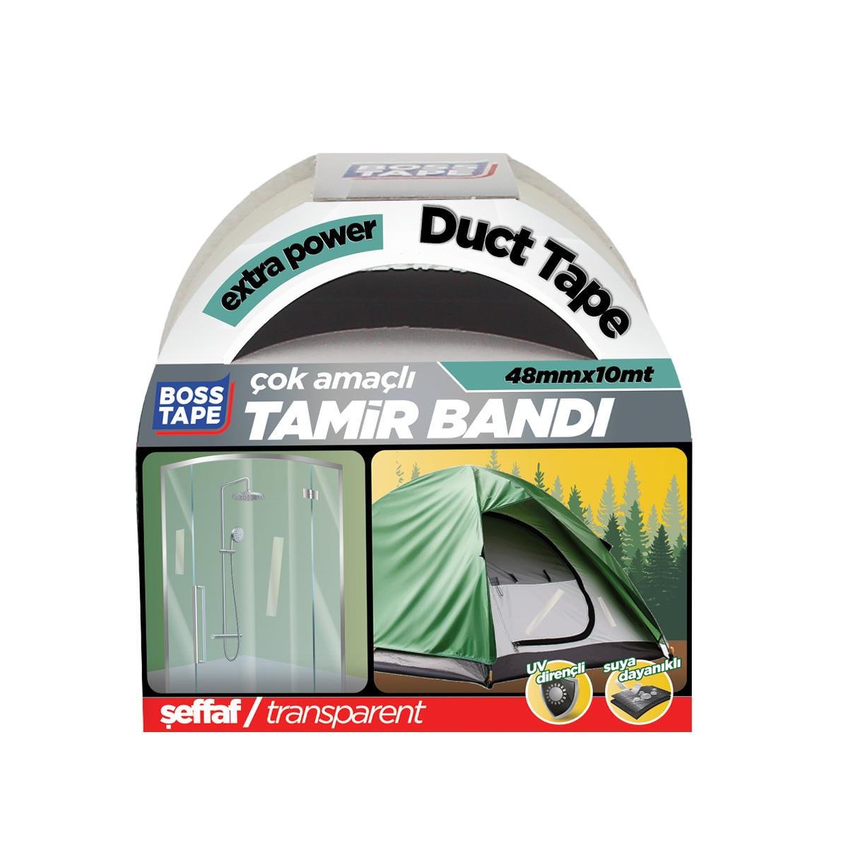 Boss TapeKoli BantlarıŞeffaf Duct Tape Güneşe Dayanıklı Tamir Bandı En:48mm Boy:10mt