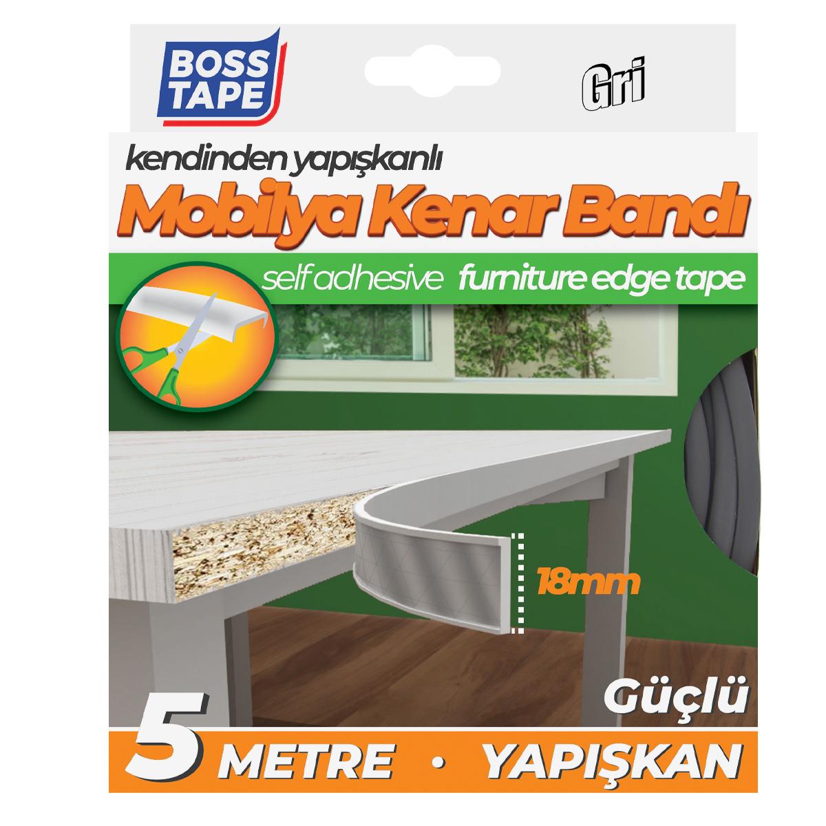 Boss TapeMobilya AksesuarYapışkanlı Mobilya Masa Kenar Bandı Gri En:18mm Boy:5mt