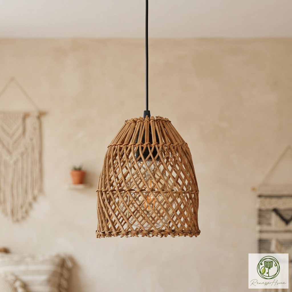 Zaria El Yapımı Doğal Rattan Mini Sarkıt Lamba 16x18 cm – Bohem Dekoratif Aydınlatma