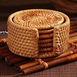 Kayes El Yapımı Doğal Rattan Bardak Altlığı Seti 6 Adet – Dekoratif Masa Aksesuarı