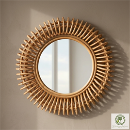 Layun El Yapımı Premium Rattan Duvar Aynası – 60 cm Doğal Bohem Dekor